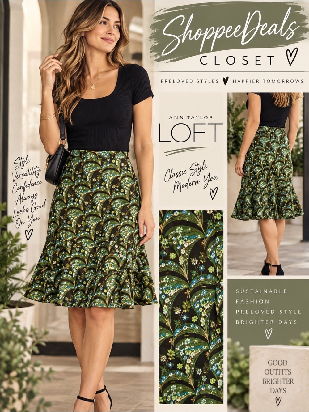 Ann Taylor LOFT 100% Silk Floral Ruffle Hem Skirt Size 0